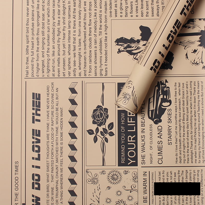 MYHC-21 Retro Newspaper Style Cowhide Flowers Wrapping Paper