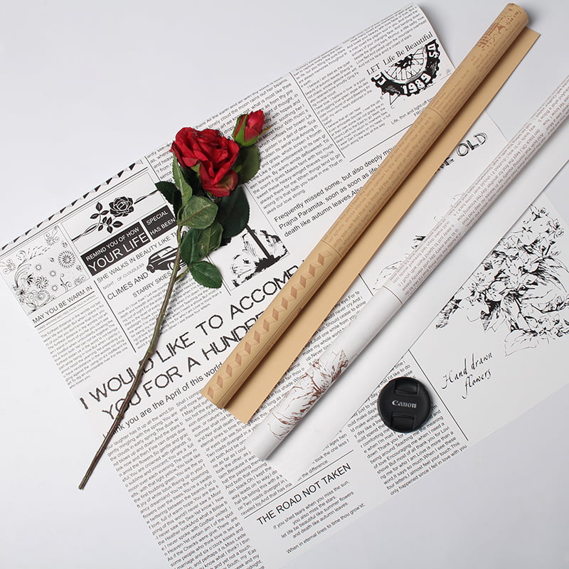 MYHC-21 Retro Newspaper Style Cowhide Flowers Wrapping Paper