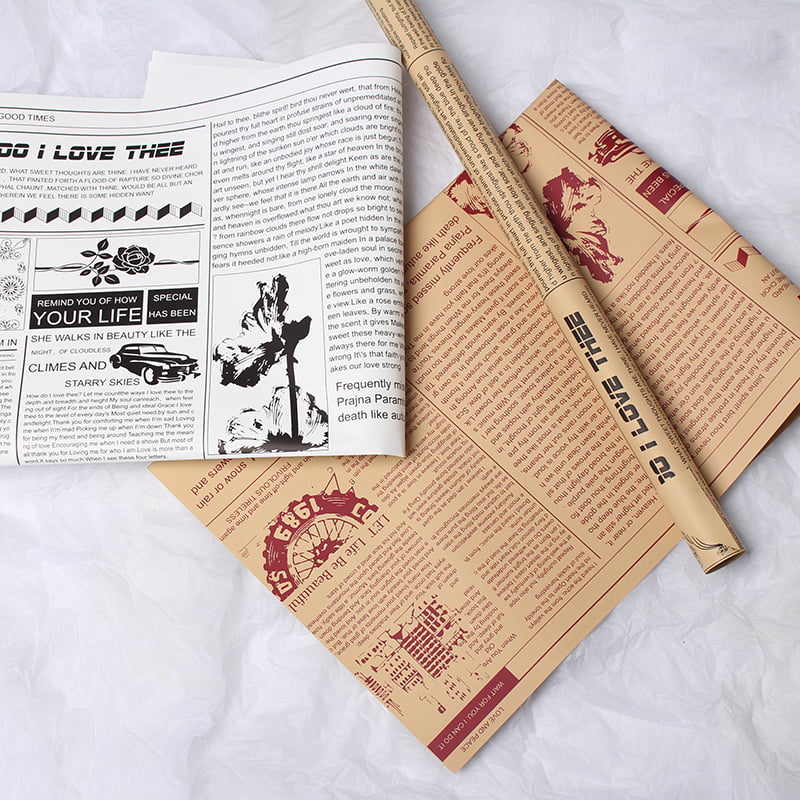 MYHC-21 Retro Newspaper Style Cowhide Flowers Wrapping Paper