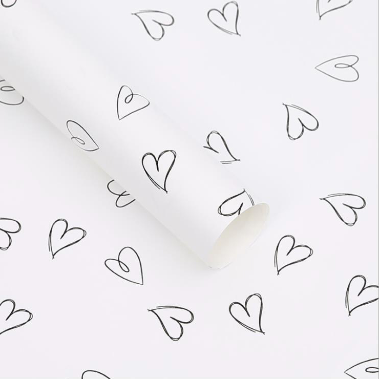 MYHC-28 Hugis-Puso na Line Drawing Monochrome Cowhide Flowers Wrapping Paper