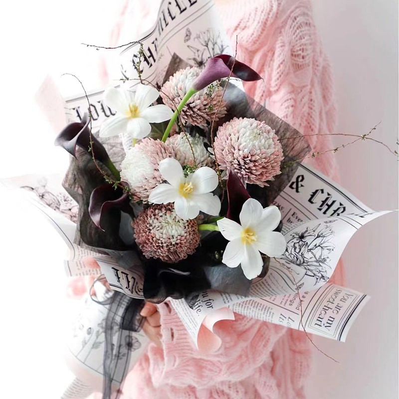 MYHC-41 Single-Sided Newspaper Style Cowhide Flowers Wrapping Paper