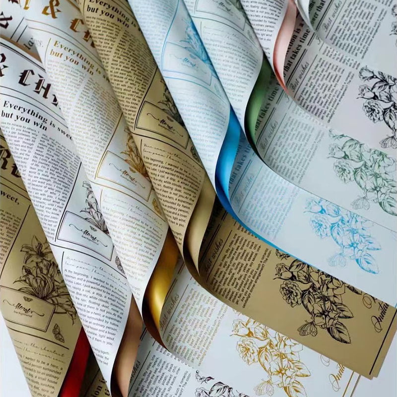 MYHC-41 Single-Sided Newspaper Style Cowhide Flowers Wrapping Paper