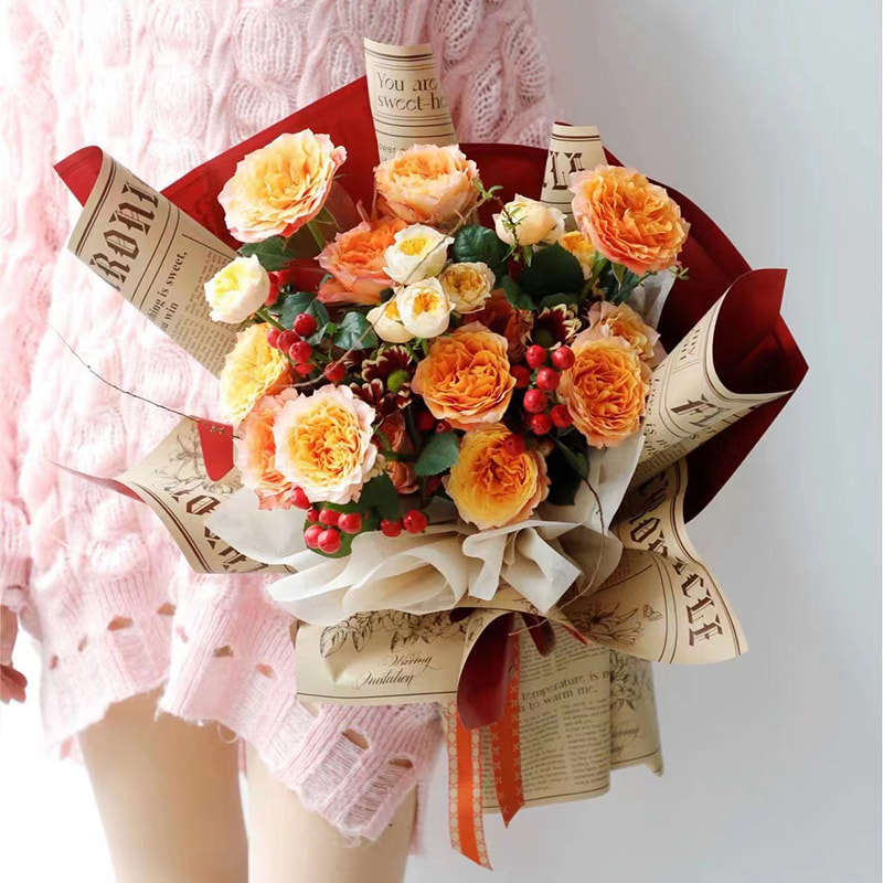 MYHC-41 Single-Sided Newspaper Style Cowhide Flowers Wrapping Paper