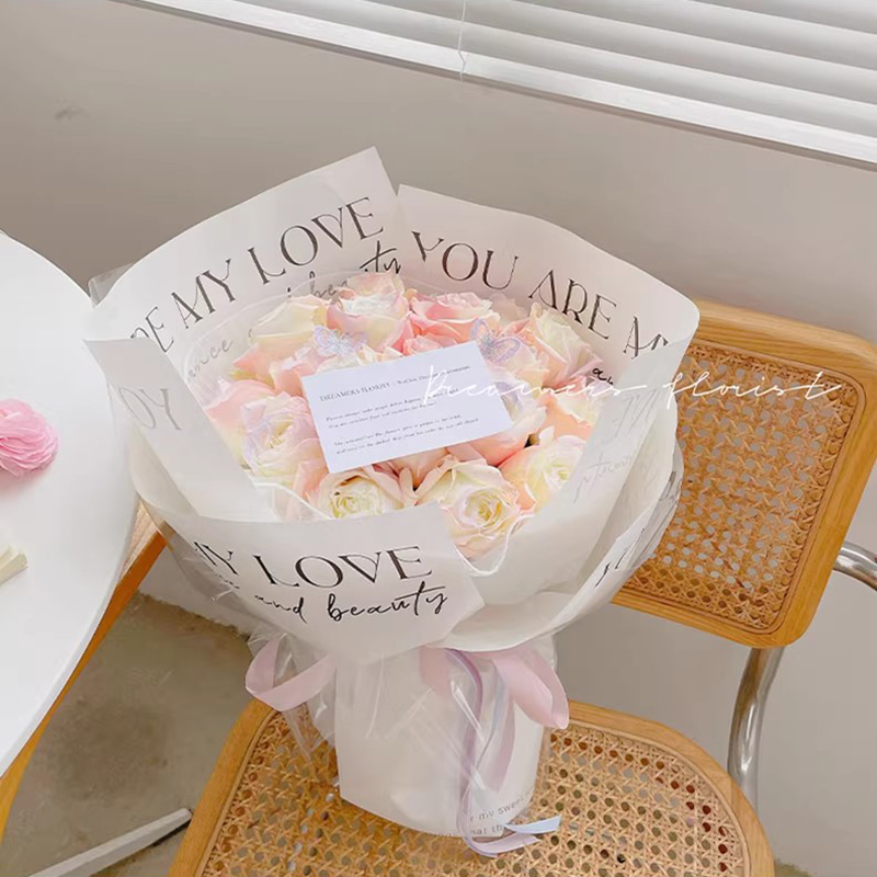 MYHC-53 One-Sided Love At First Sight English Dekorasyon na Plastic Flower Wrapping Paper