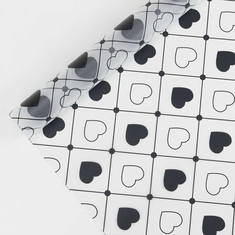 MYHC-60 Monochrome Love Plaid Pattern Transparent Flower Packaging Film