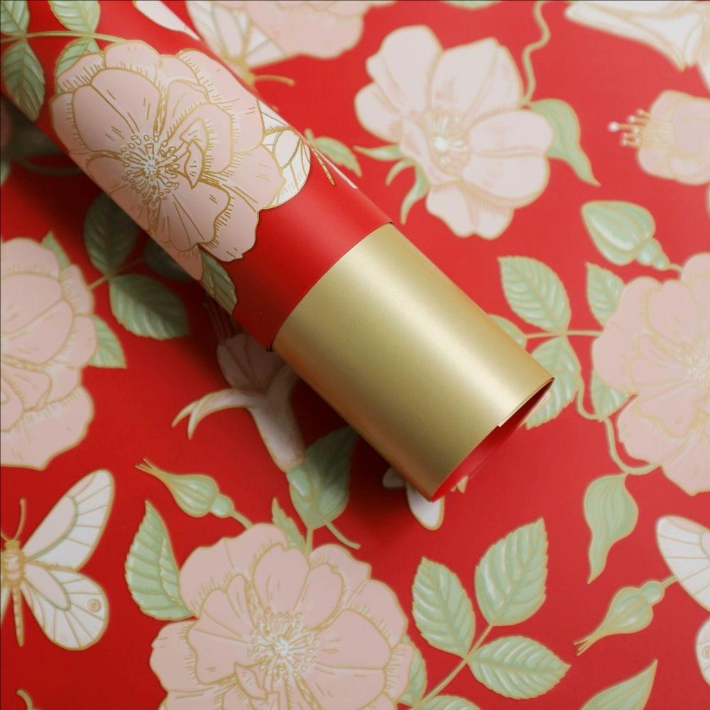 MYHC-76 Gold-Edged Vintage Camellia Pattern Pearlescent Film Flower Wrapping Paper