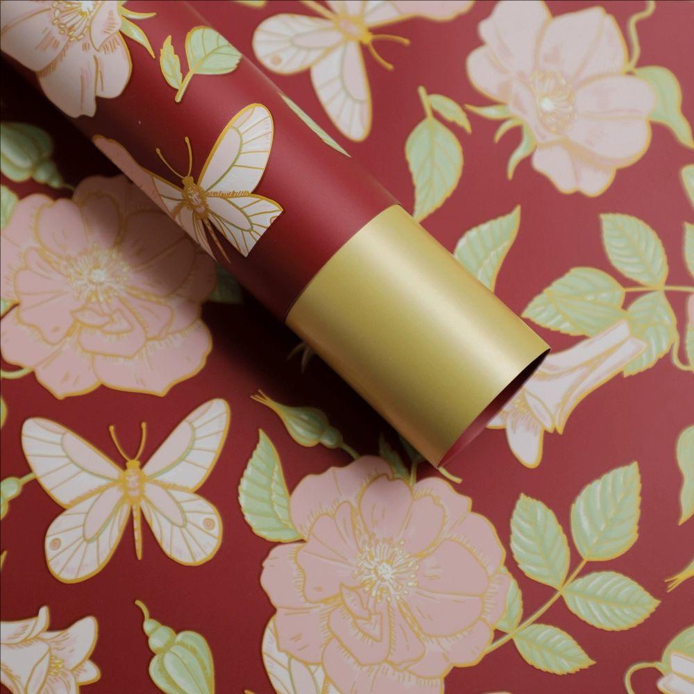 MYHC-76 Gold-Edged Vintage Camellia Pattern Pearlescent Film Flower Wrapping Paper