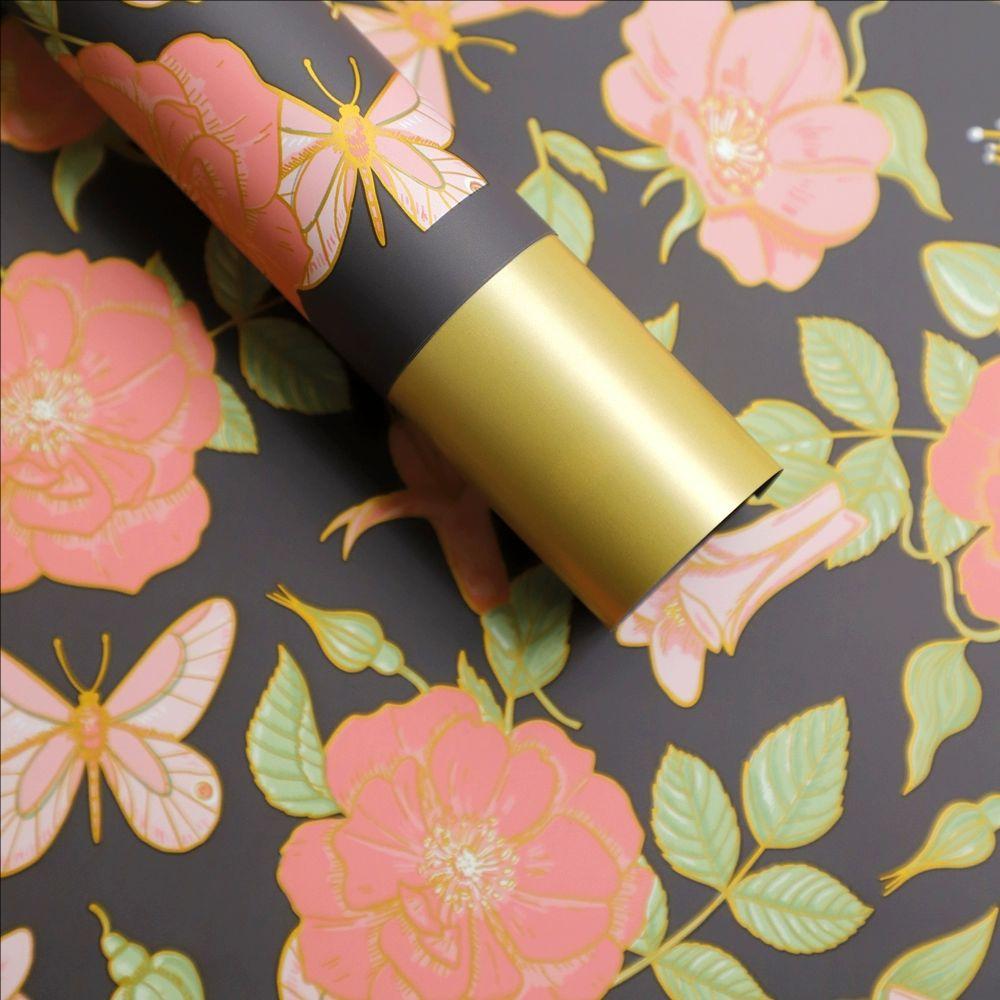 MYHC-76 Gold-Edged Vintage Camellia Pattern Pearlescent Film Flower Wrapping Paper