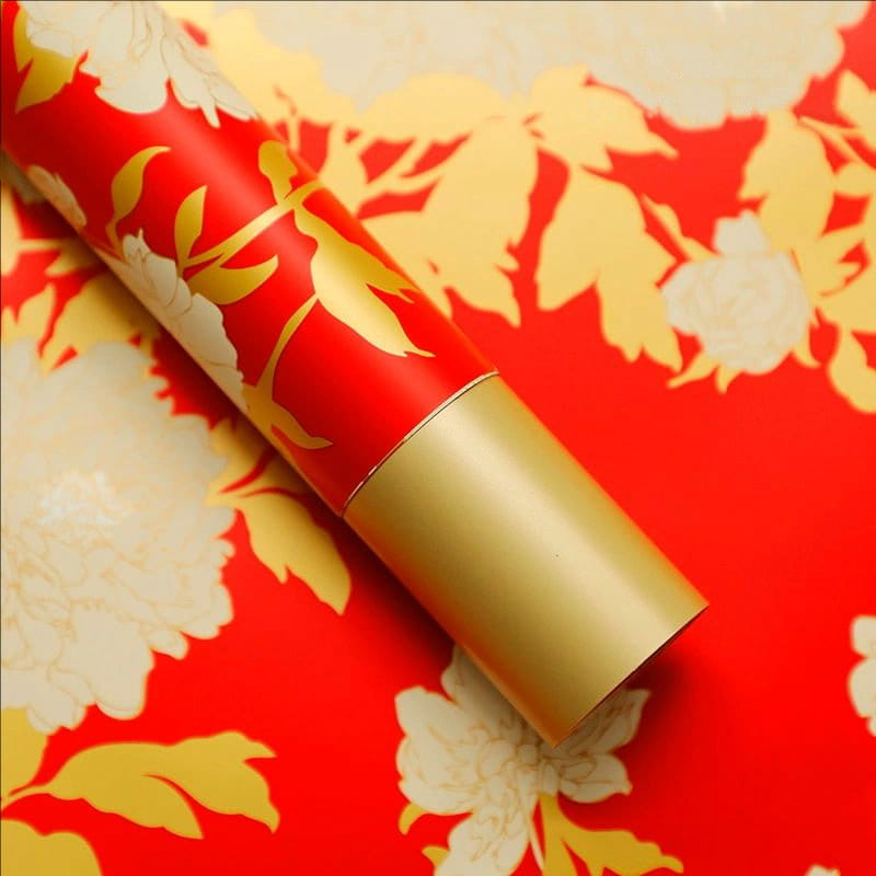 MYHC-78 Gold-Border Chinese Style Peony Pattern Pearlescent Film Flower Wrapping Paper