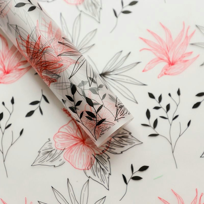 MYHC-80 Simple Plant Lines Transparent Film Flowers Wrapping Paper