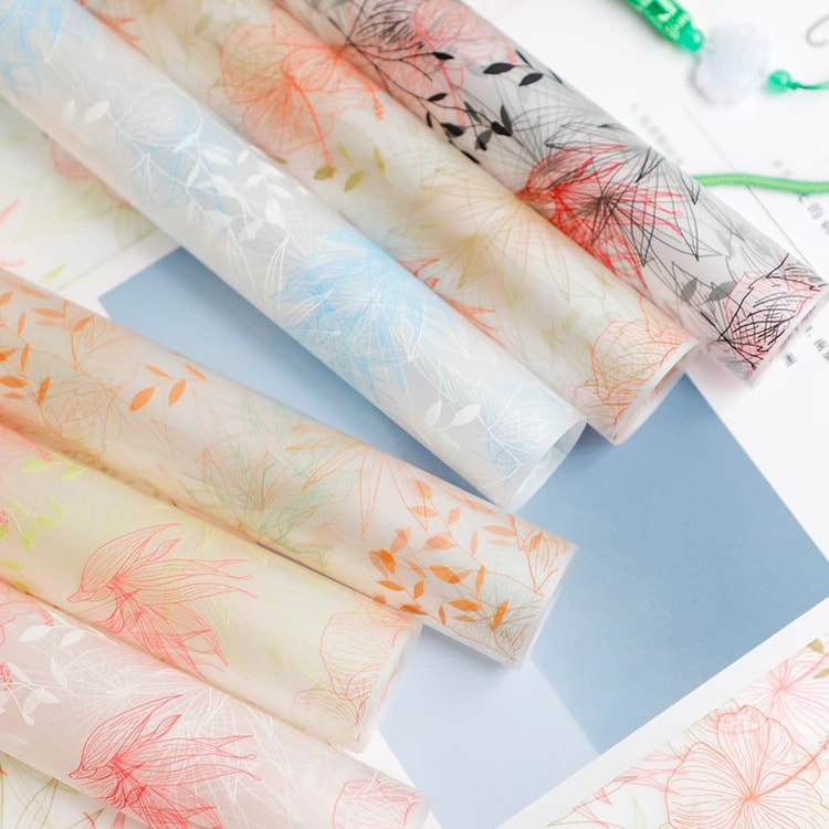 MYHC-80 Simple Plant Lines Transparent Film Flowers Wrapping Paper
