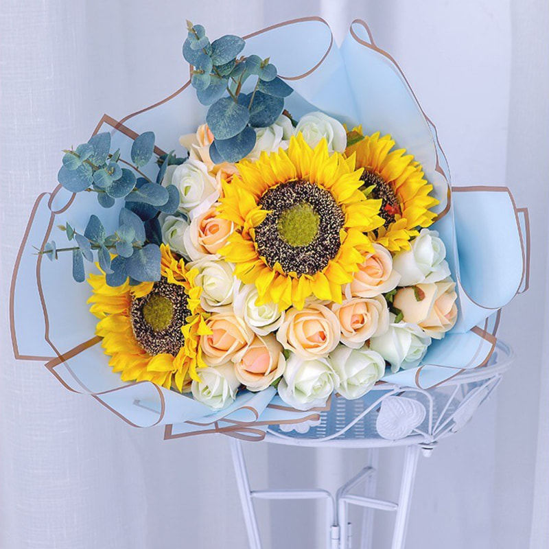 Gold-edged matte flower wrapping paper
