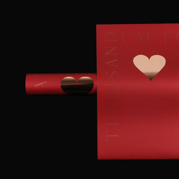 Gold-stamped heart wrapping paper