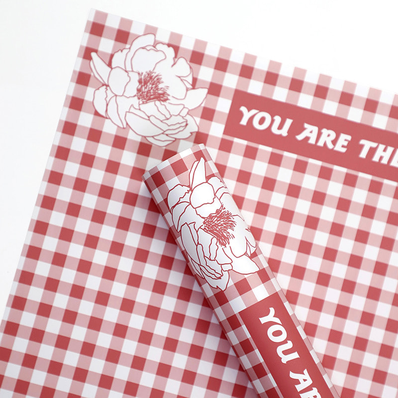 Plaid pattern feather flower wrapping paper