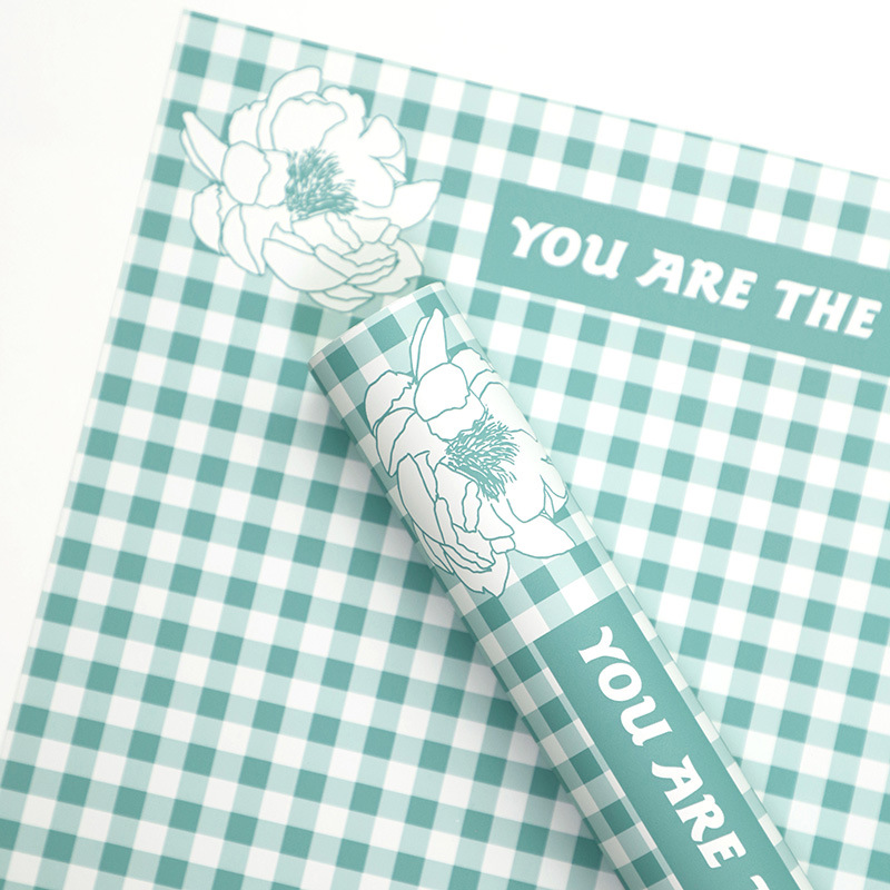 Plaid pattern feather flower wrapping paper